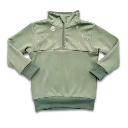 Kids' Bamboo Fleece Half-Zip | Sage With Outer Space