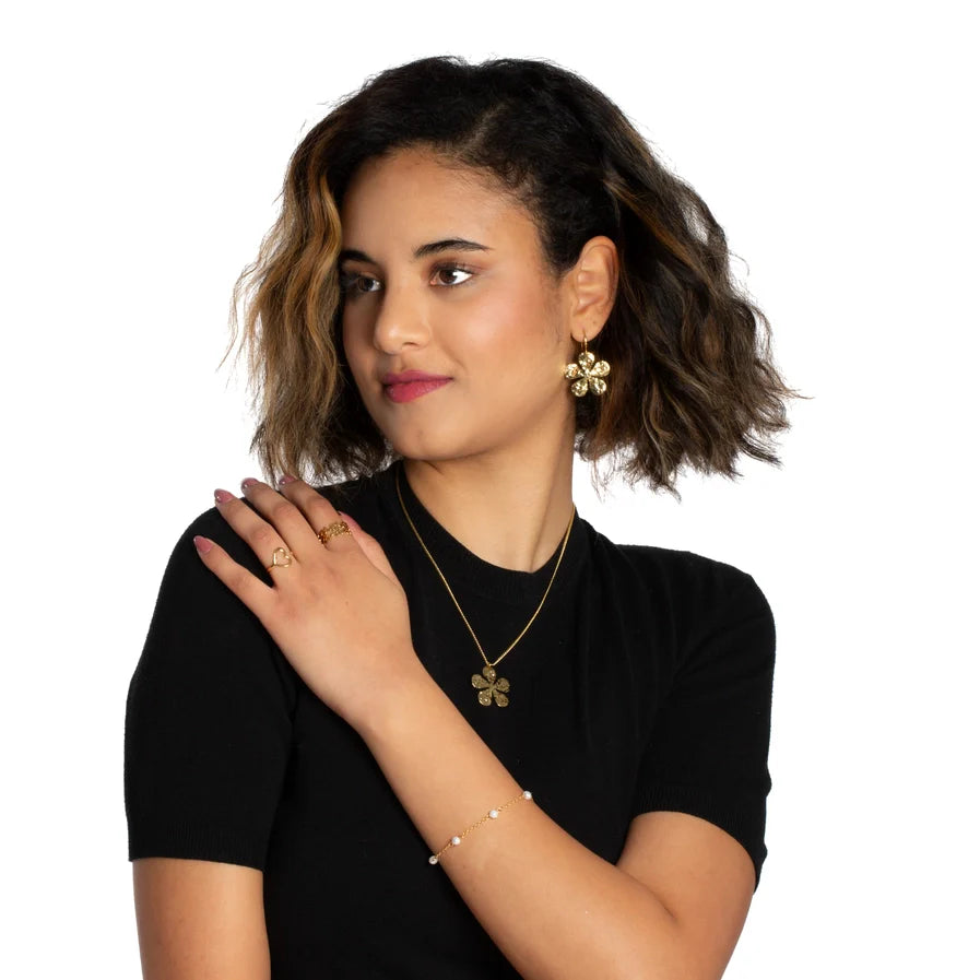 Hammered Flower Earring - Gold Plate