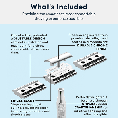 Rockwell 6C Adjustable Safety Razor - White Chrome (Beginner Friendly)