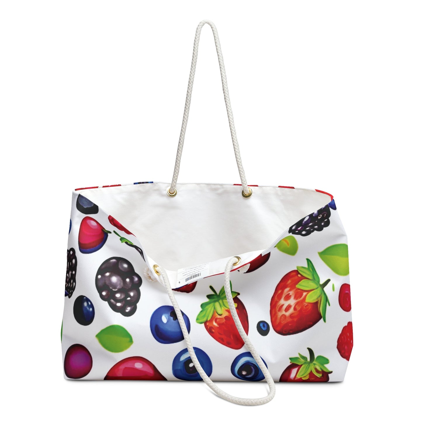 Mixed Berries Pattern Weekender Bag | Strawberries Blueberries Blackberries, Large Tote Bag