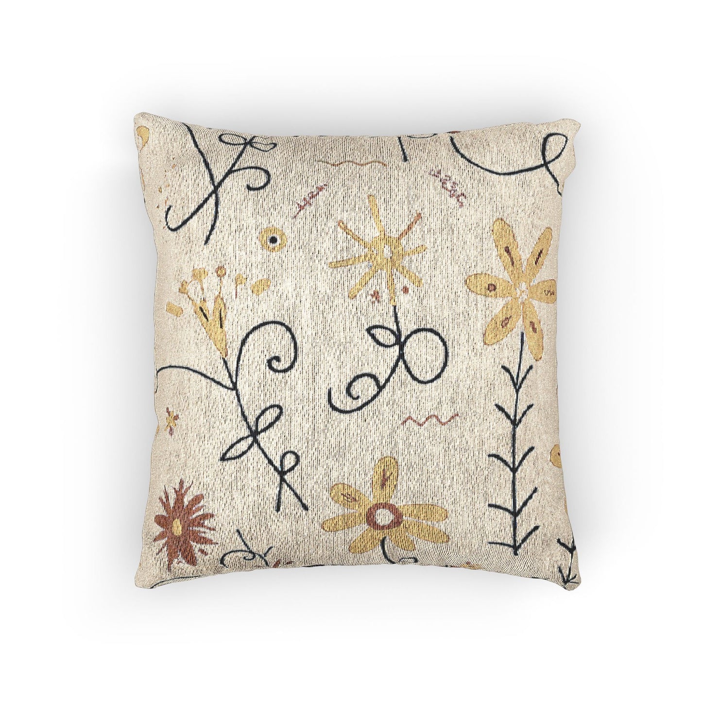 Neutral Floral Embroidered Woven Pillow | Boho Farmhouse Throw Cushion