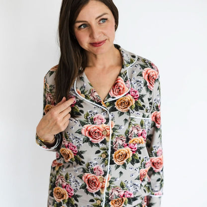 Ladies’ Bamboo Long Sleeve Button-Up Lounge Set | Olive
