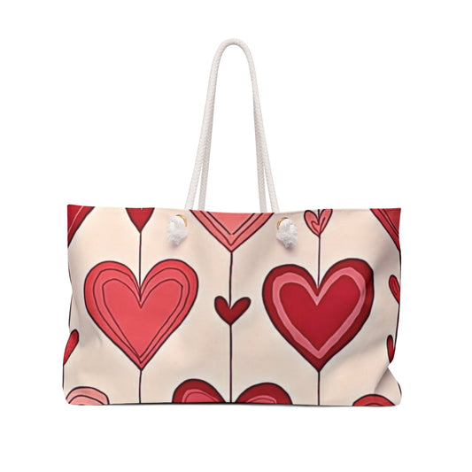 Sac de voyage Cœurs rouges dessinés à la main | Sac fourre-tout à motif Cœur Saint-Valentin | Grand sac fourre-tout | Sac de maman de tous les jours | Cadeau pour maman | Sac de plage
