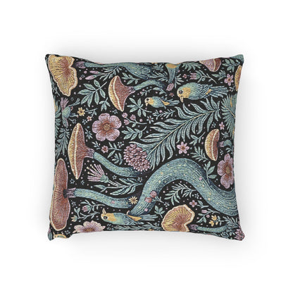 Mushroom and Fern Tapestry Pillow | Woven Decorative Throw Pillow
