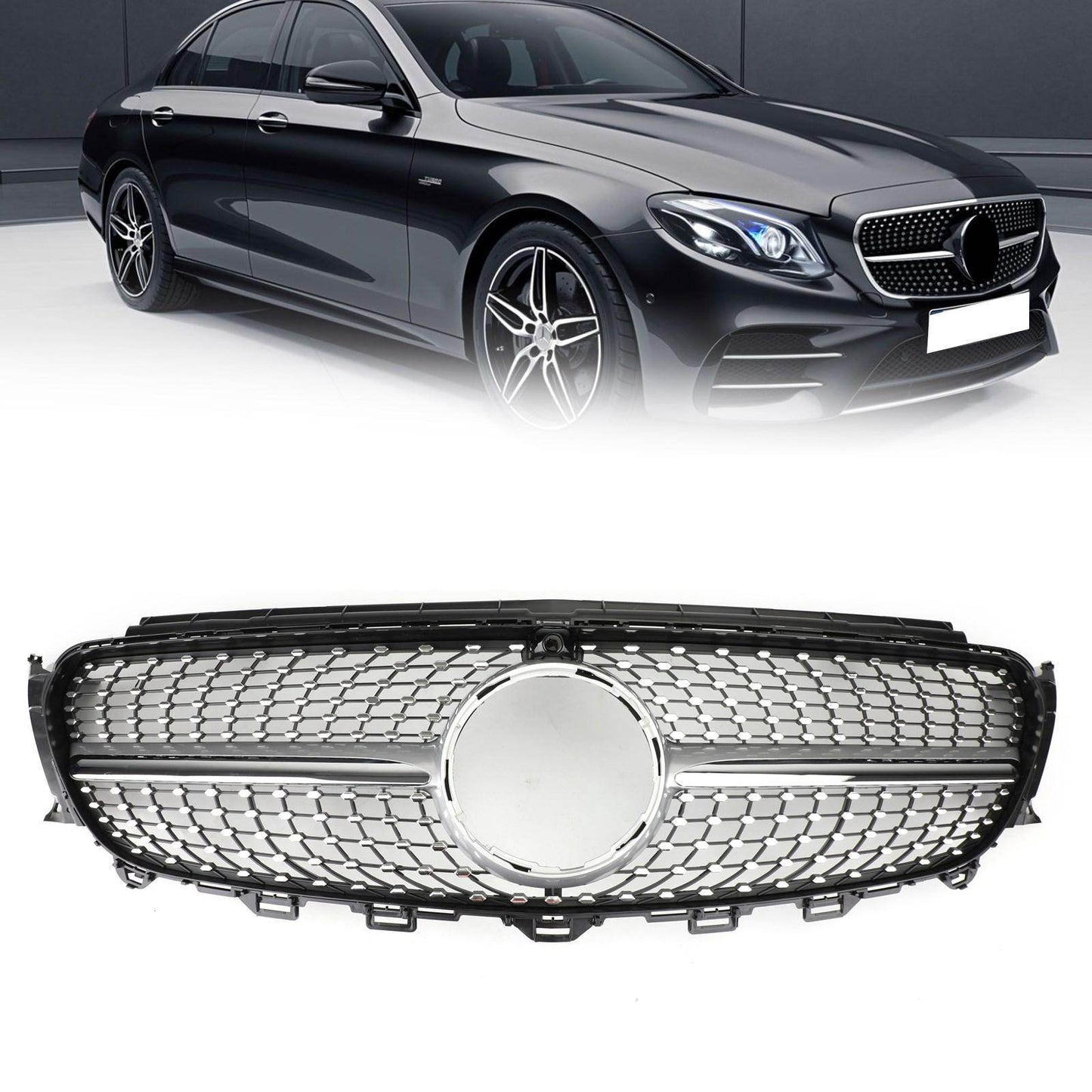 Diamond Silver Edge Front Grille For 2016 To 2019 Mercedes-Benz W213 E300 E400