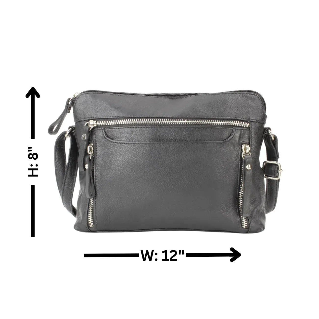 Leather Crossbody Slim Bag with Zippered Pockets & Adjustable Strap
