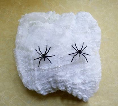 Halloween Stretchable Spider Web Decoration – Cotton Web with Mini Spiders for Indoor & Outdoor Use