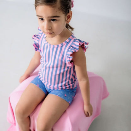 Kids' Bamboo Ruffle Shoulder Tank | Parlour Stripe