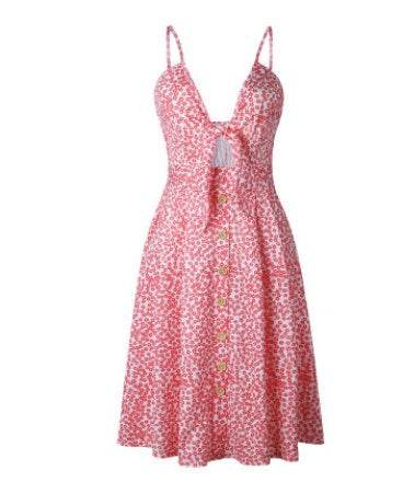 Women Summer cocktail dresses Spaghetti strap Midi Vacation Resort Sundress