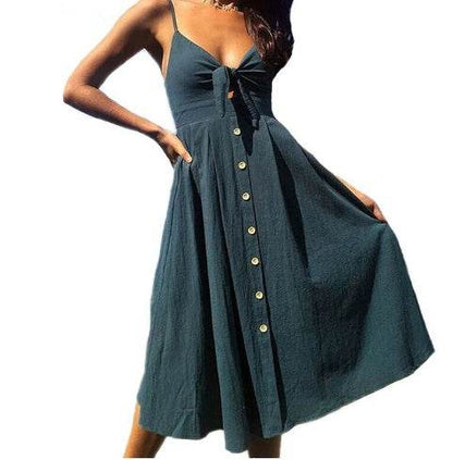 Women Summer cocktail dresses Spaghetti strap Midi Vacation Resort Sundress
