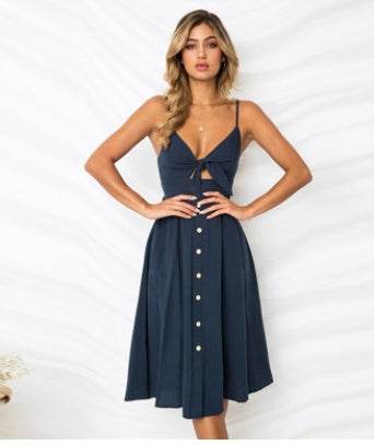 Women Summer cocktail dresses Spaghetti strap Midi Vacation Resort Sundress