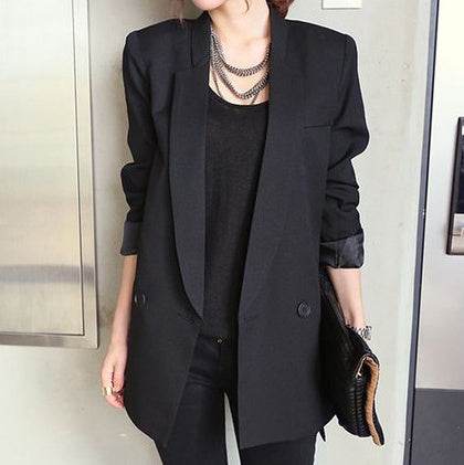 Veste et blazer longs noirs solides pour femmes Col cranté asymétrique Chic Dames Blazers feminino