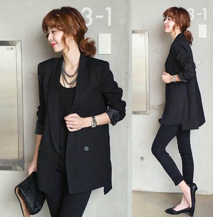 Veste et blazer longs noirs solides pour femmes Col cranté asymétrique Chic Dames Blazers feminino