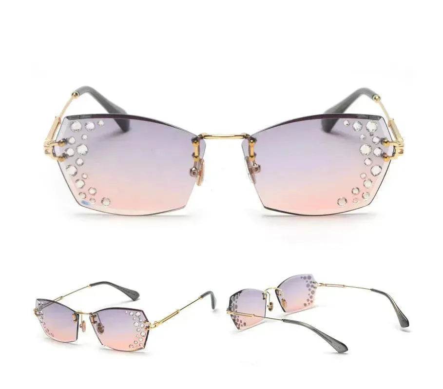 Lunettes de soleil tendance sans monture en cristal pour femme, nuances sans monture, strass, lunettes de soleil femme, diamants, fête