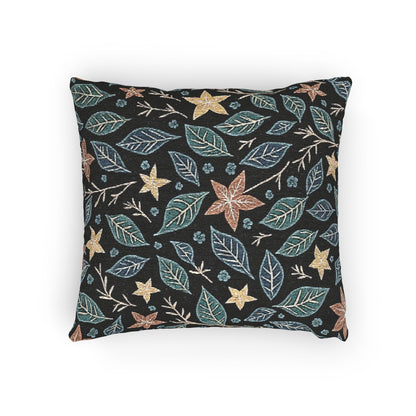 Floral Starleaf Pattern Woven Pillow | Botanical Night Leaves