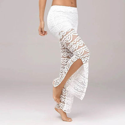 Summer Women Elegant Patchwork Sheer Pants Sexy Lace Trouser Pantalon Party Clubwear