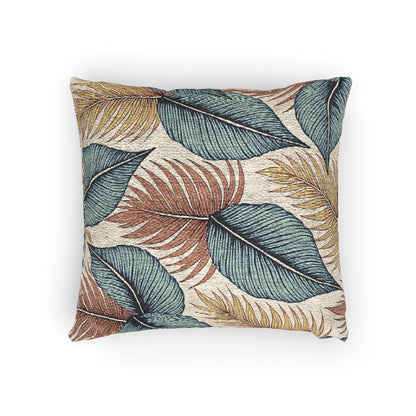 Tropical Leaf Woven Pillow | Blue Teal Rust Decorative Throw Pillow