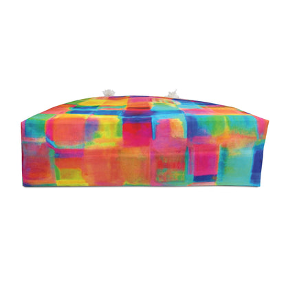 Sac de voyage « weekender » avec des carrés abstraits aquarelle colorés | Grand sac fourre-tout de voyage lumineux