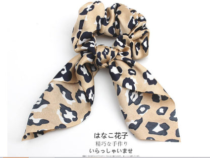 4pcs Leopard Pattern Silk Scarf Hair Scrunchie