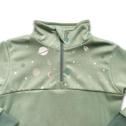 Youth Bamboo Fleece Half-Zip | Sage With Outer Space