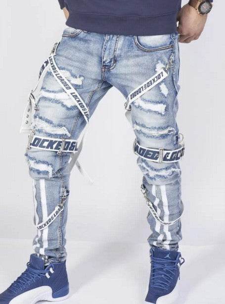 AliExpress Pantalon en jean blanc haut de gamme pour homme Commerce extérieur transfrontalier Tendance trou Jean slim noir homme