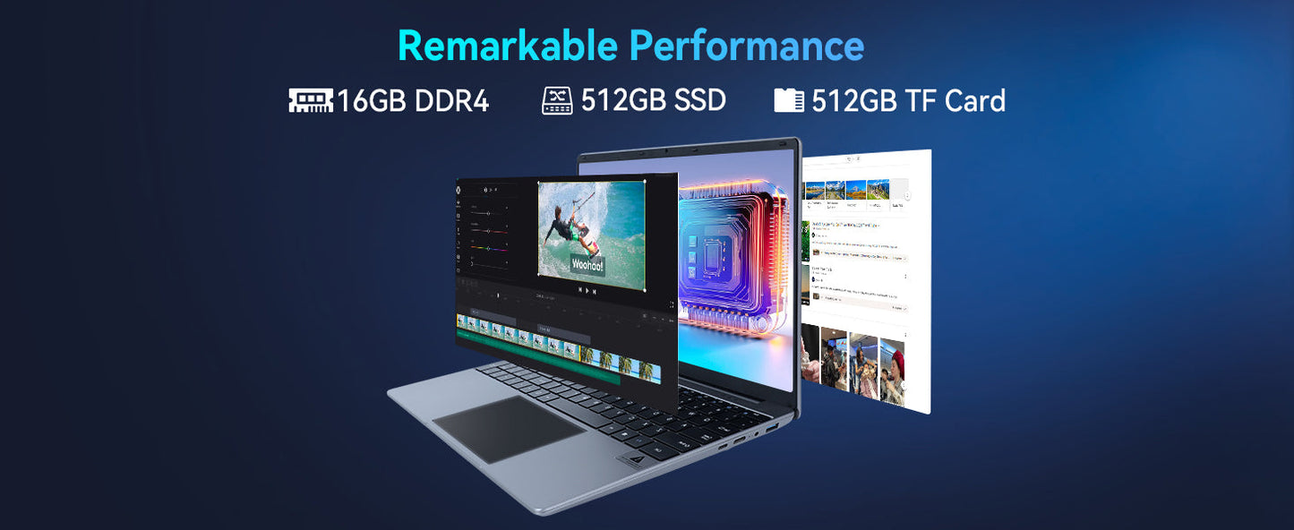 Ordinateur portable 15,6 pouces Windows 11 - 16 Go de RAM, 512 Go de SSD, processeurs Intel Celeron N5095 quadricœur, écran IPS Full HD 1080P