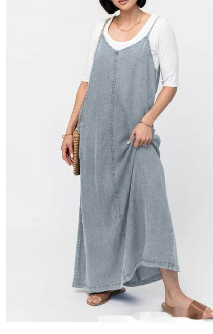 New Suspender Leisure Denim mum loose long Dress