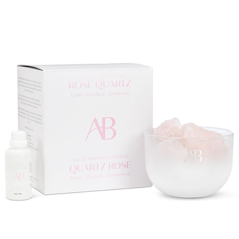 Coupe parfumée en cristal de quartz rose avec senteur Bois de Santal et Amour Nourrissant par Aromabotanical