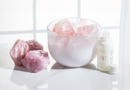 Coupe parfumée en cristal de quartz rose avec senteur Bois de Santal et Amour Nourrissant par Aromabotanical