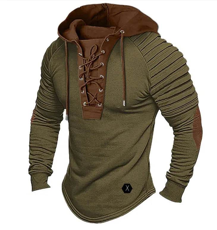 Spring And fall Pure Color Tied Hoodie Street fashion Bronzing Lacing Sweatshirt