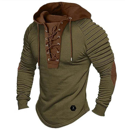 Spring And fall Pure Color Tied Hoodie Street fashion Bronzing Lacing Sweatshirt