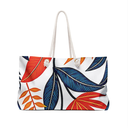Bold Red Blue Tropical Leaves Weekender Bag | Leaf Print Tote