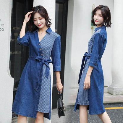 Casual Fashion Slim denim Wrap dress
