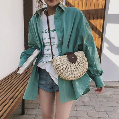 One-Shoulder Saddle Bag Fashion Messenger Straw weave Summer Bag