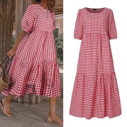 Casual Summer Midi dress puff sleeve flowy mum dress