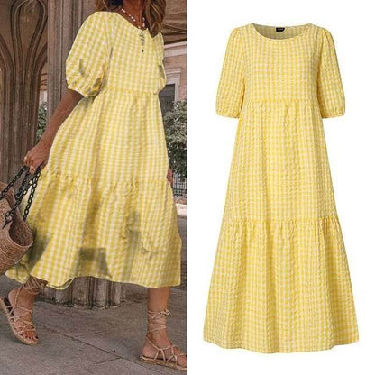 Casual Summer Midi dress puff sleeve flowy mum dress
