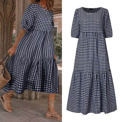 Casual Summer Midi dress puff sleeve flowy mum dress