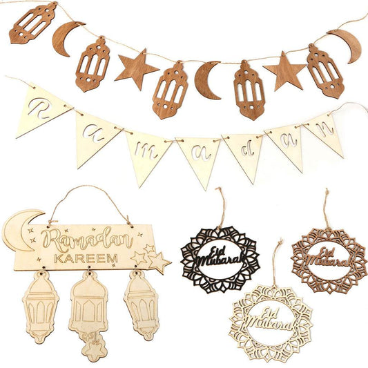 Wooden Crafts Hanging Pendants Eid Mubarak Home Ramadan Decorations