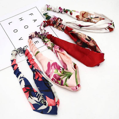 Flower Satin Elastic Cross Headband for women