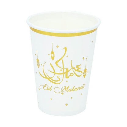 Eid Mubarak White Paper Plate Paper Cup Paper Towel Ramadan Disposable Tableware Party Supplies