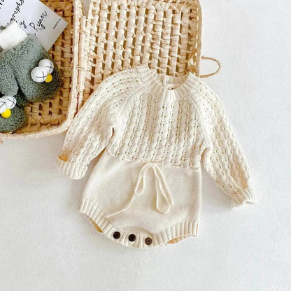 Girl Baby Knitted Hollow Waist Girdle Long Sleeves Harpy Dress Triangle Baby girl Casual wear