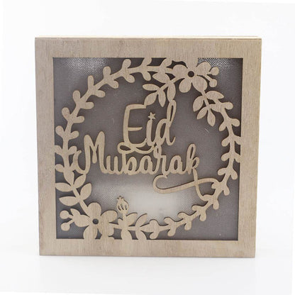 Wooden Eid Mubarak Ramadan Gulbang Square Decoration Crafts Ornaments