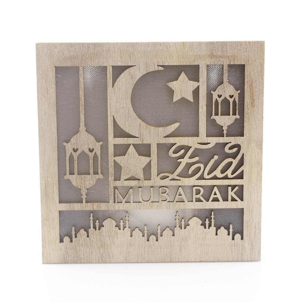 Wooden Eid Mubarak Ramadan Gulbang Square Decoration Crafts Ornaments