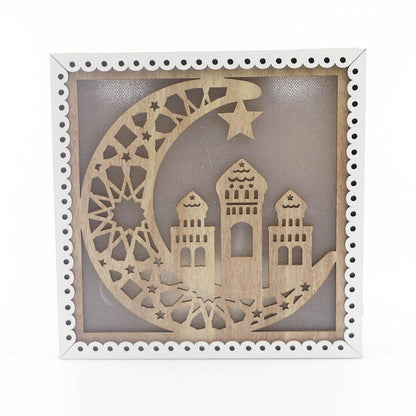 Wooden Eid Mubarak Ramadan Gulbang Square Decoration Crafts Ornaments