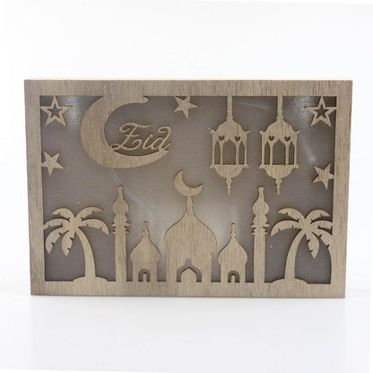 Wooden Eid Mubarak Ramadan Gulbang Square Decoration Crafts Ornaments
