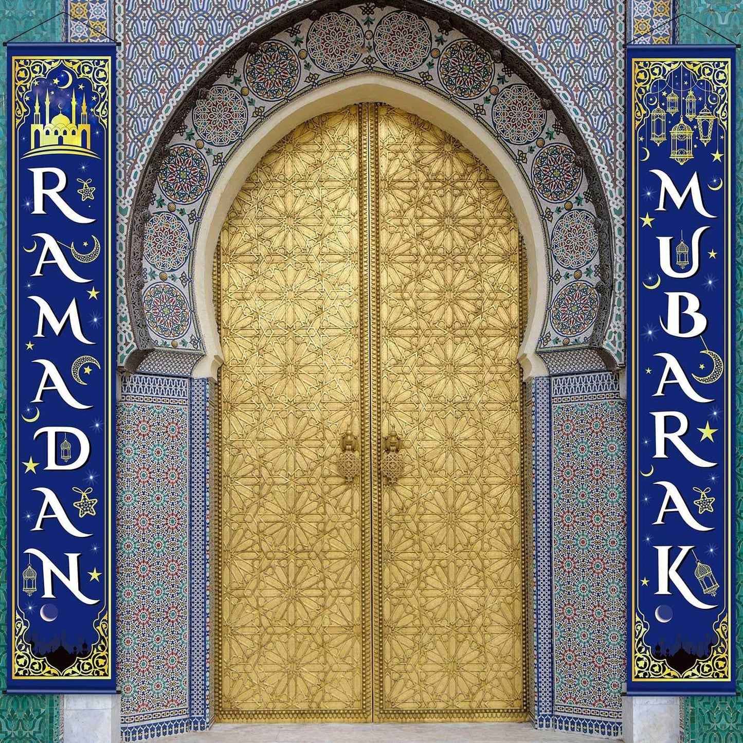 Eid Mubarak Couplet Festival Celebration Decoration Door Curtain Outdoor Ramadan Banner