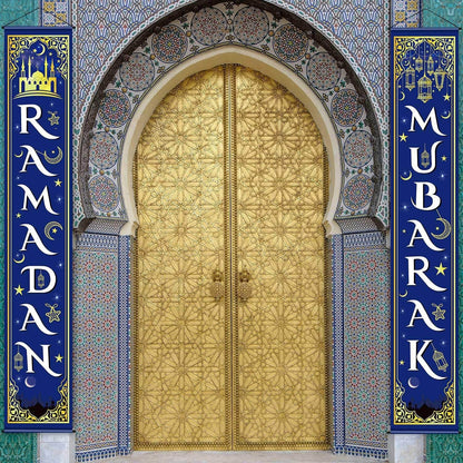 Eid Mubarak Couplet Festival Celebration Decoration Door Curtain Outdoor Ramadan Banner