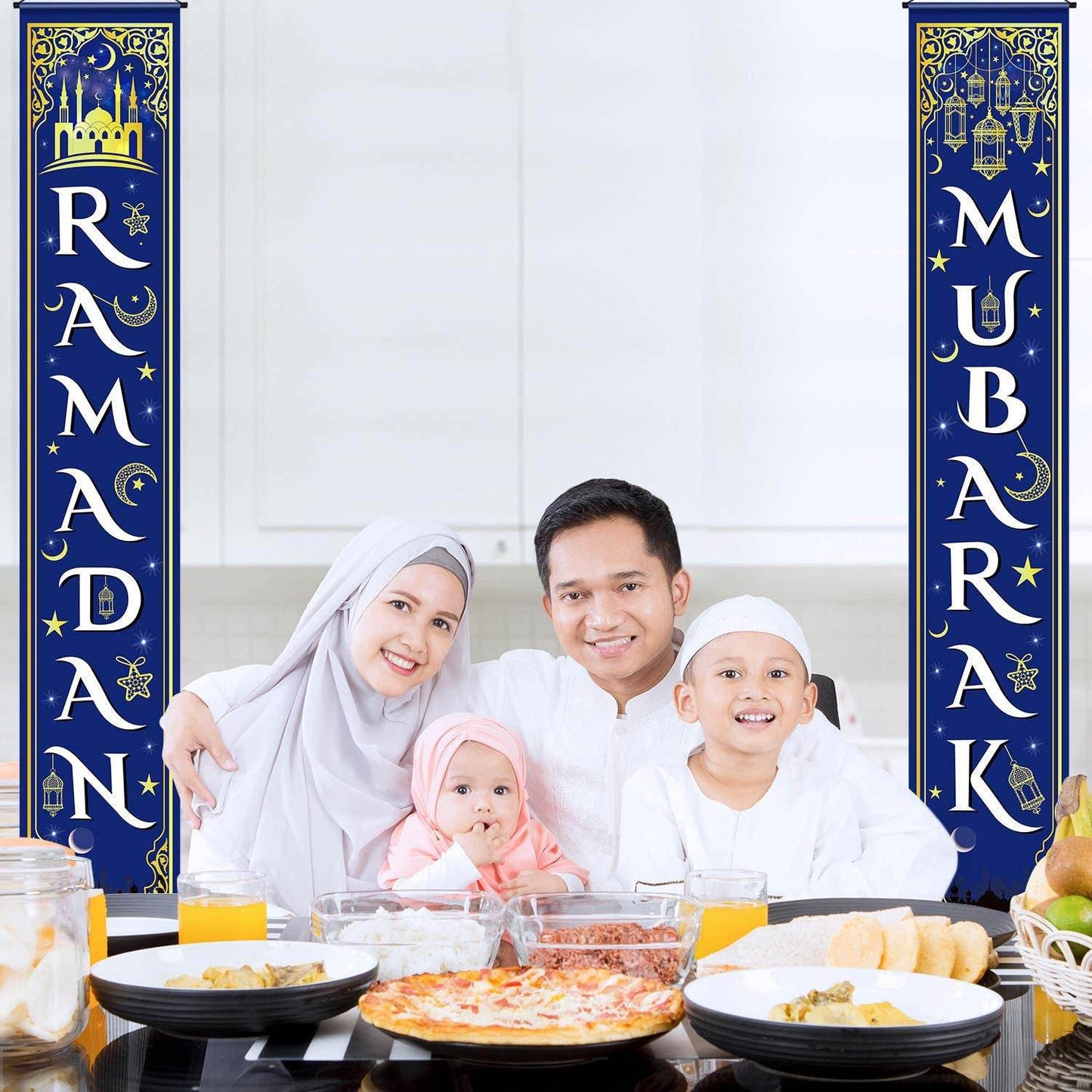 Eid Mubarak Couplet Festival Celebration Decoration Door Curtain Outdoor Ramadan Banner