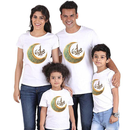 Parent-child short-sleeved Ramadan T-shirt Eid Mubarak moon print