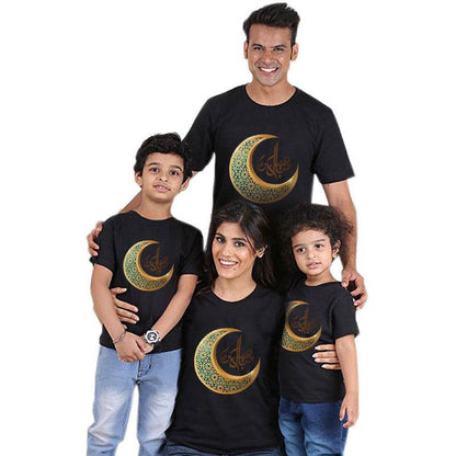 Parent-child short-sleeved Ramadan T-shirt Eid Mubarak moon print